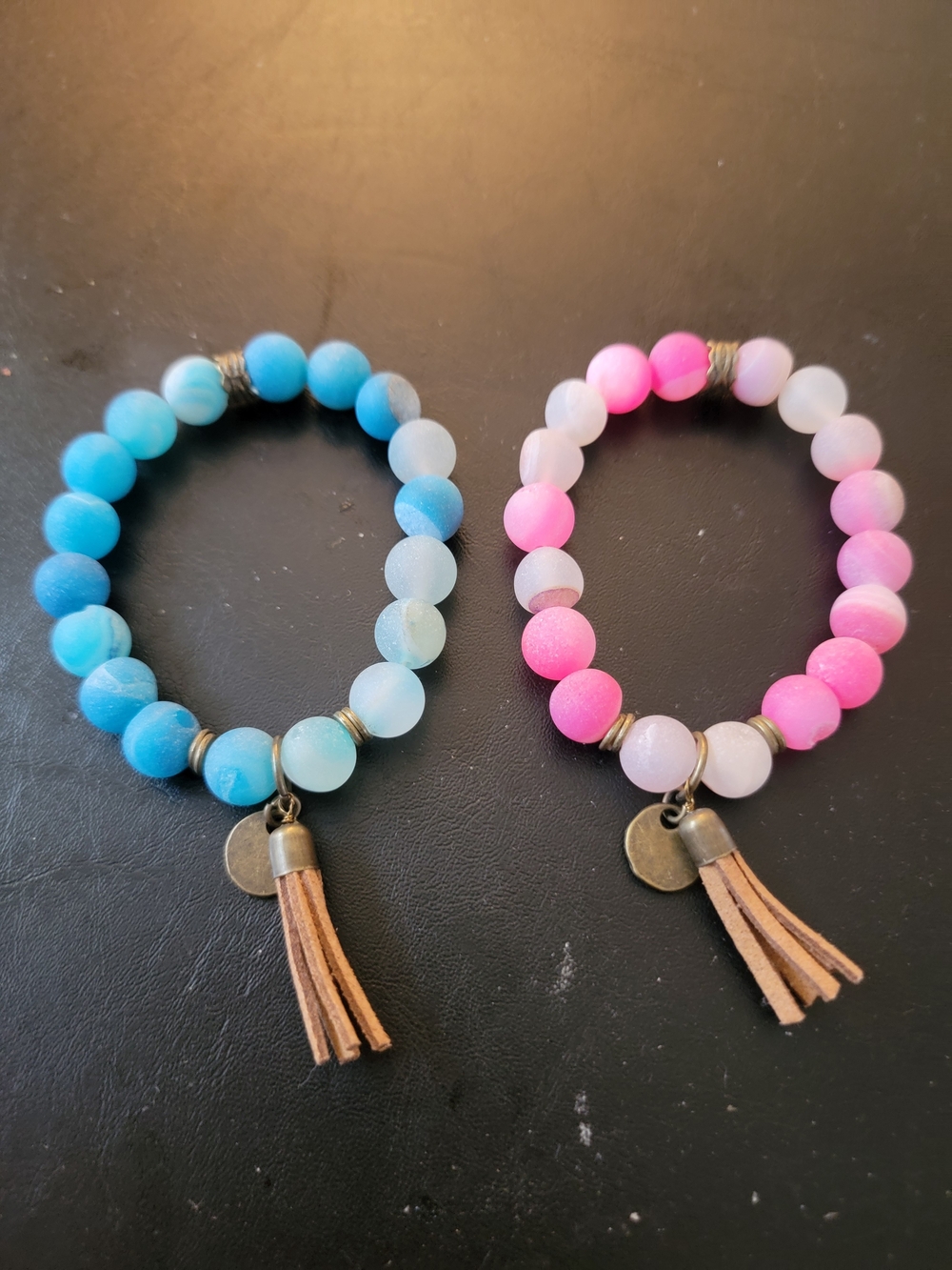 Womens Beaded Tassel Bracelet - Blue and Pink